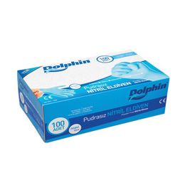 Dolphin Mavi Pudrasız Nitril Large 100'lü Muayene Eldiveni