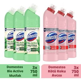 Domestos Beyaz Sabun Ferahlığı Çamaşır Suyu 3x750 ml + Domestos 3x750 ml Mutfak Bio Active Çamaşır Suyu