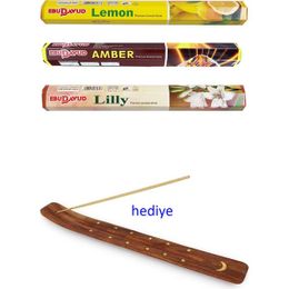 EbuDavud 3 Paket 20 Çubuklu Limon - Amber - Lilly - Kayık Hediyeli Tütsü
