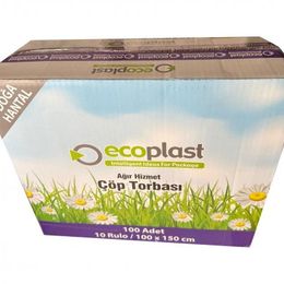 Ecoplast 240 lt 100x150 cm 600 gr 10 Adetlik 10 Rulo Siyah Hantal Konteyner Çöp Torbası