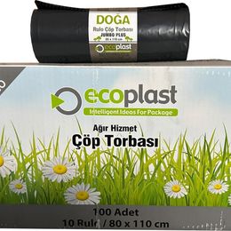 Ecoplast 700 gr 90 lt 80x110 cm 10 Adetlik 10 Rulo Jumbo Boy Siyah Çöp Torbası Poşeti