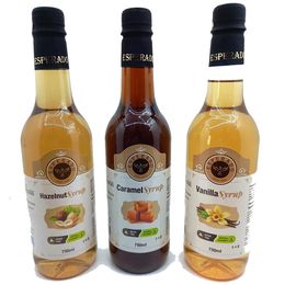 Esperado Şekersiz 750 ml Vanilya Şurubu + 750 ml Fındık Şurubu + 750 ml Karamel Şurubu