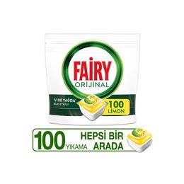 Fairy 100 Tablet Hepsi Bir Arada Limon Kokulu Bulaşık Makinesi Deterjanı