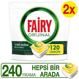 Fairy 2x120'li Hepsi Bir Arada Limon Kokulu Bulaşık Makinesi Deterjanı