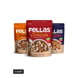Fellas 270 gr Hindistan Cevizi + 270 gr Kırmızı Meyveler + 270 gr Karışık Kuruyemişli 3'lü Mix Paket Protein Granola