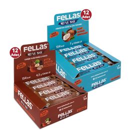 Fellas Meyve Bar 40 gr Süper İkili Kutu 24 Adet + Hindistan Cevizi & Chia 12 Adet + 12 Adet Karışık Kuruyemiş