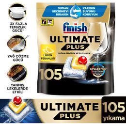 Finish 105 Tablet Ultimate Plus Hepsi Bir Arada Limon Ferahlığı Bulaşık Makinesi Deterjanı