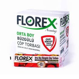 Florex 25 Rulo Kırmızı Çilek Kokulu Büzgülü Orta Boy Çöp Torbası