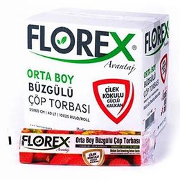 Florex Büzgülü Çilek Kokulu 55 x 60 cm 10x25 Rulo Çöp Poşeti
