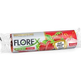 Florex Çilek Kokulu Büyük Boy 10'lu Büzgülü Çöp Poşeti