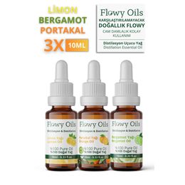 Flowy Oils 3x10 ml Portakal Yağı, Limon Yağı, Bergamot Yağı