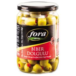 Fora Kavanoz 181-230 Kalibre 400 gr Kırmızı Biber Dolgulu Yeşil Zeytin