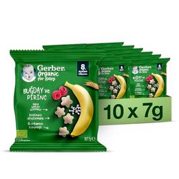 Gerber 10x7 gr Organik Pirinçli Buğdaylı Muzlu ve Ahududulu Bebek ve Küçük Çocuk Atıştırmalığı
