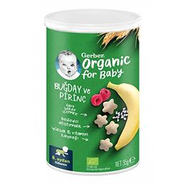Gerber 35 gr Organik Pirinçli Buğdaylı Muzlu ve Ahududulu Bebek Atıştırmalığı