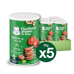 Gerber 5x35 gr Organik Buğday ve Yulaflı Domates Havuç ve Soğanlı Bebek Atıştırmalığı