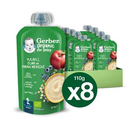 Gerber 8x110 gr Organic Yulaflı Elma ve Yaban Mersini Püre