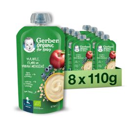 Gerber 8x110 gr Organic Yulaflı Elma ve Yaban Mersini Püre