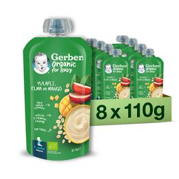 Gerber 8x110 gr Organik Yulaflı Elma ve Mango Püresi