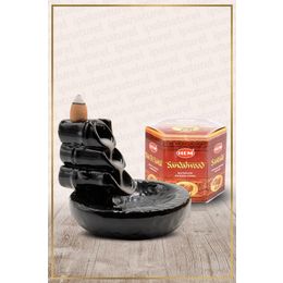 Geri Akışlı Şelale Temalı Siyah Tütsülük No:10 ve 40 Adet Sandalwood Konik Tütsü