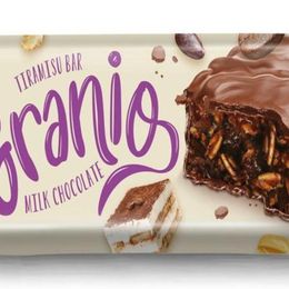 Granio 40 gr Sütlü Çikolata Kaplamalı Tiramisu Aromalı Karamelize Bisküvili Tahıl Bar