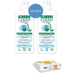 Green Clean Sensitive Yumuşatıcı 2x1 lt ve 100'lü Arap Sabunlu Temizlik Havlusu