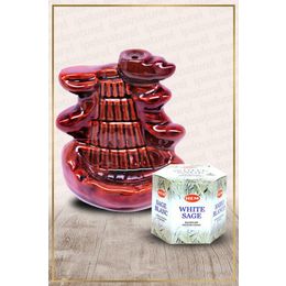 Hem Geri Akışlı Şelale Temalı Kahve Tütsülük No:5 ve 40 Adet White Sage Konik Tütsü