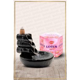 Hem Geri Akışlı Şelale Temalı Siyah Tütsülük No:10 ve 40 Adet Lotus Konik Tütsü