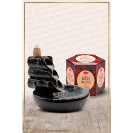Hem Geri Akışlı Şelale Temalı Siyah Tütsülük No:10 ve 40 Adet Red Rose Konik Tütsü