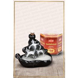 Hem Geri Akışlı Şelale Temalı Siyah Tütsülük No:11 ve 40 Adet Sandalwood Konik Tütsü