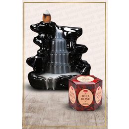 Hem Geri Akışlı Şelale Temalı Siyah Tütsülük No:6 ve 40 Adet Red Rose Konik Tütsü