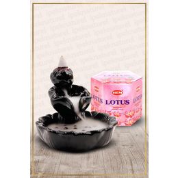 Hem Geri Akışlı Şelale Temalı Siyah Tütsülük No:8 ve 40 Adet Lotus Konik Tütsü