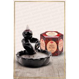Hem Geri Akışlı Şelale Temalı Siyah Tütsülük No:8 ve 40 Adet Red Rose Konik Tütsü