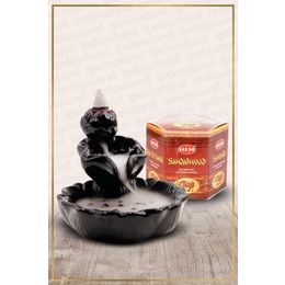 Hem Geri Akışlı Şelale Temalı Siyah Tütsülük No:8 ve 40 Adet Sandalwood Konik Tütsü