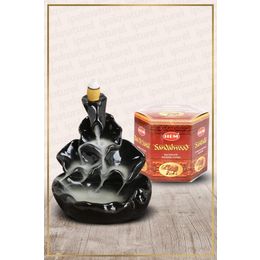 Hem Geri Akışlı Şelale Temalı Siyah Tütsülük No:9 ve 40 Adet Sandalwood Konik Tütsü