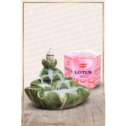 Hem Geri Akışlı Şelale Temalı Yeşil Tütsülük No:7 ve 40 Adet Lotus Konik Tütsü