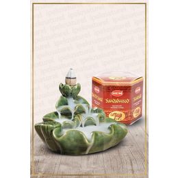 Hem Geri Akışlı Şelale Temalı Yeşil Tütsülük No:7 ve 40 Adet Sandalwood Konik Tütsü