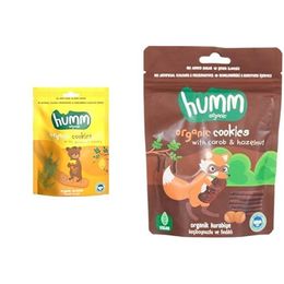 Humm 55 gr Organic Ballı Kinoalı Kurabiye + 55 gr Organic Keçiboynuzlu Fındıklı Vegan Kurabiye