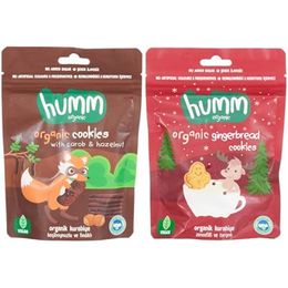 Humm 55 gr Organic Keçiboynuzlu Fındıklı Vegan Kurabiye + 55 gr Organik Zencefilli Tarçınlı Vegan Kurabiye