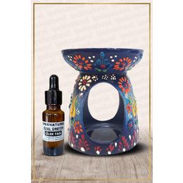 İpek Naturel 10 ml Nakış İşlemeli Seramik Buhurdanlık Lacivert Ve Çilek Yağı Setli