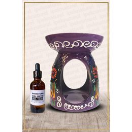 İpek Naturel 10 ml Nakış İşlemeli Seramik Buhurdanlık Mor Ve Gül Yağı Setli