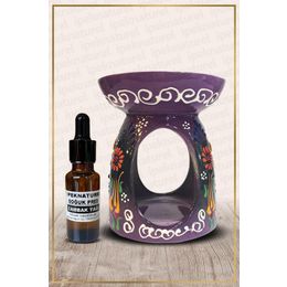 İpek Naturel 10 ml Nakış İşlemeli Seramik Buhurdanlık Mor Ve Zambak Yağı Setli