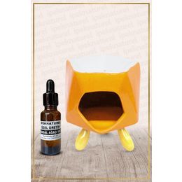 İpek Naturel Bambu Ayaklı Turuncu Seramik Buhurdanlık & Özel Üretim Sandal Yağı Setli