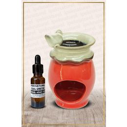 İpek Naturel Kuş Temalı Kırmızı Seramik Buhurdanlık & Özel Üretim Sandal Yağı Setli