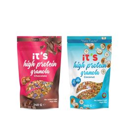 It's 240 gr Hindistan Cevizli + 240 gr Şekersiz Çikolatalı Yüksek Protein Granola