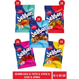 Jelibon 10x80 gr Kola + Tıstıs + Ayıcık + Çilek + Afrika