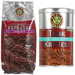 Kahve Dünyası 1 kg Espresso Kavrulmuş Kahve Çekirdeği + 250 gr Orta Kavrulmuş Türk Kahvesi