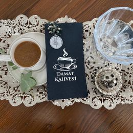 Kidspartim 1 Gümüş Yaldızlı Siyah Çiçekli Mühürlü Damat Kahvesi Garson Peçete