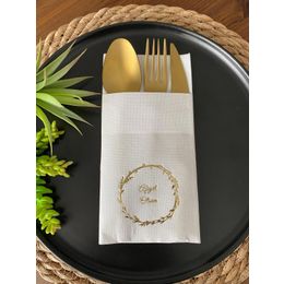 Kidspartim 12'li 40x40 cm Gold Yaldızlı Beyaz Çelenkli Afiyet Olsun Cepli Peçete