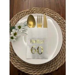 Kidspartim 12'li 40x40 cm Gold Yaldızlı Beyaz Cepli Hello Altmış Yaş Peçete