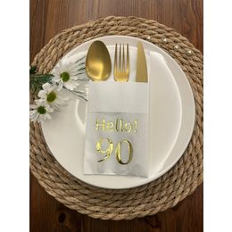 Kidspartim 12'li 40x40 cm Gold Yaldızlı Beyaz Cepli Hello Doksan Yaş Peçete